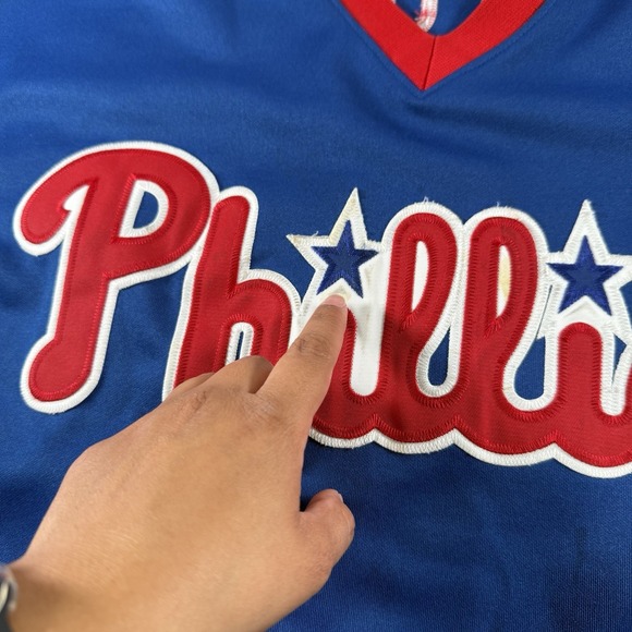 Vintage Jim Thome Phillies Majestic‎ Jersey Mens 3XL Blue Logo Script Y2K USA - Picture 8 of 16